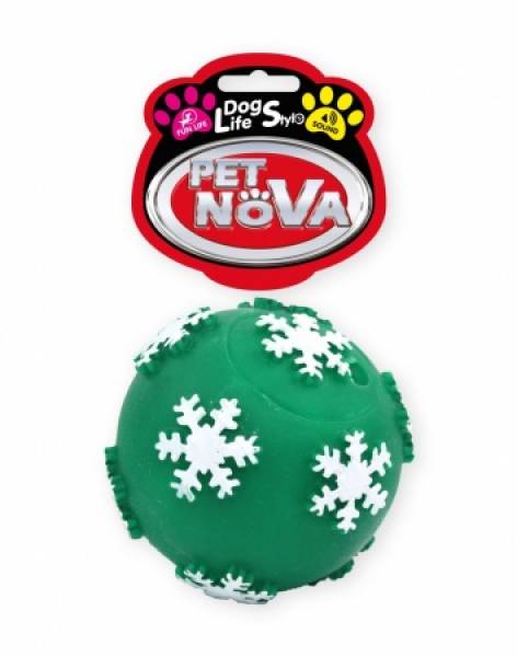 DOG LIFE STYLE Ball mit Schneeflocken, grün, 7,5 cm